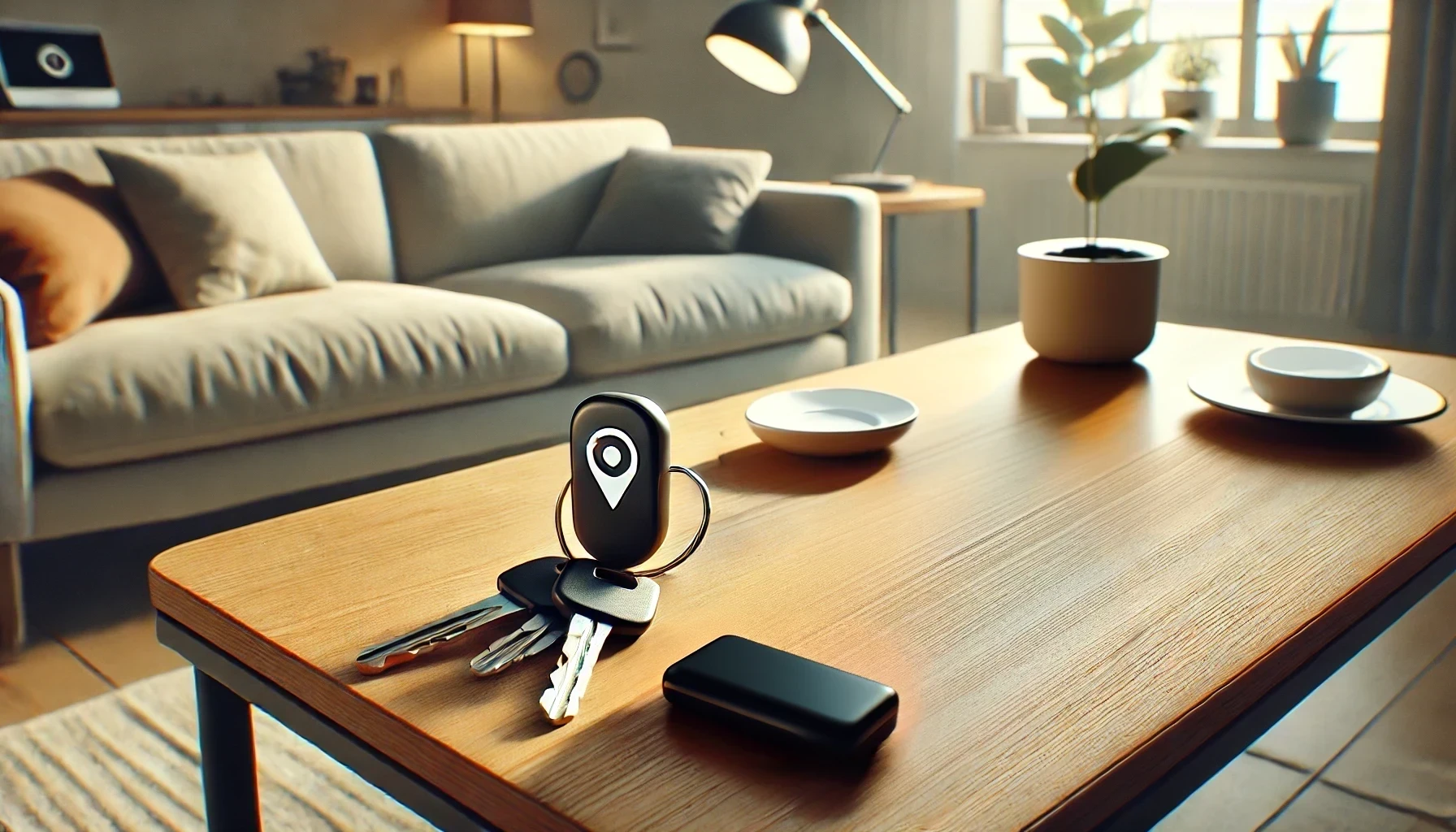 A modern scene that reflects the convenience of using a location tracker to find lost keys or other small things.